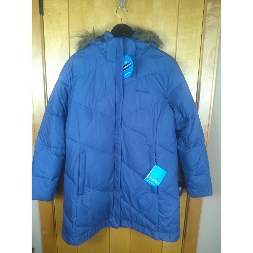 Columbia Snow Eclipse Mid Puffer Jacket Blue Faux Fur Hood Women's 1X NWT